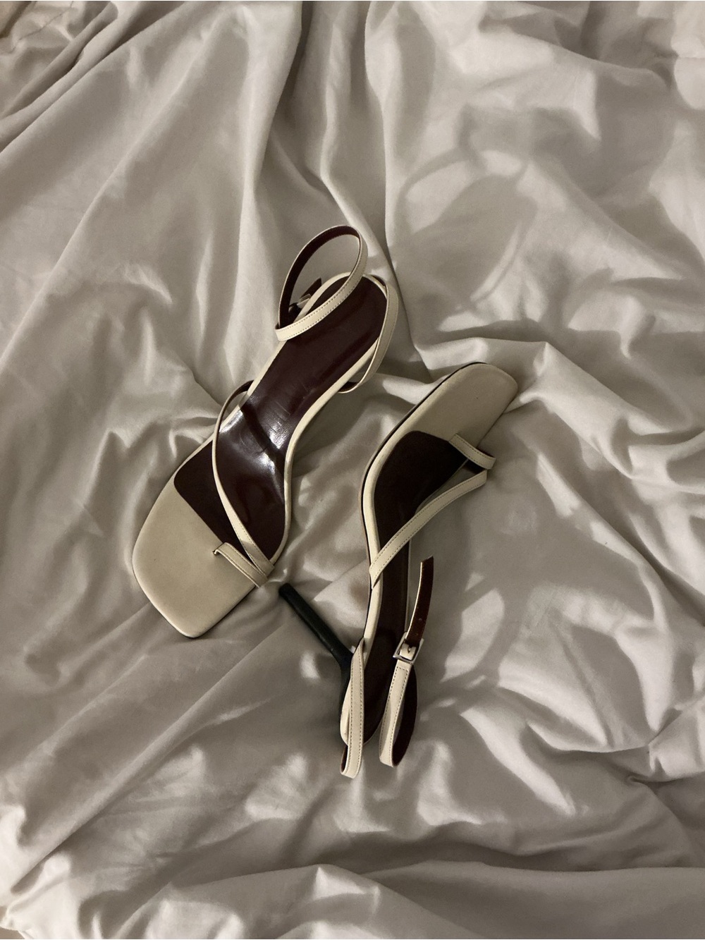STAUD Cream Strappy Square-Toe Slingback Heels